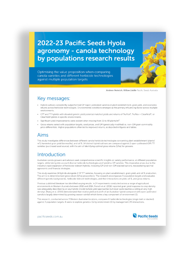 202223 Hyola agronomy canola technology by populations research